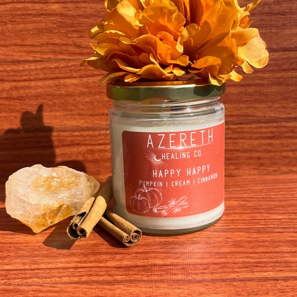 Pumpkin Cream Soy Blend Crystal Candle | Citrine & Cinnamon Stick Vegan Candle - Picture 3 of 4